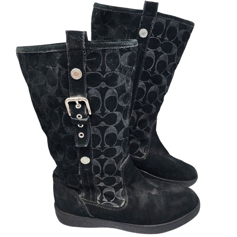 Coach Black Suede Tulip F2020/G12 Monogram Mid-Calf Boots Womens Size 9B